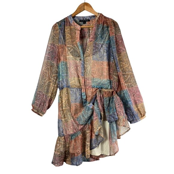 Boston Proper 2 Piece Sheer Dress Sparkly Boho Paisley Sz L Cream Tank Slip - Picture 3 of 16